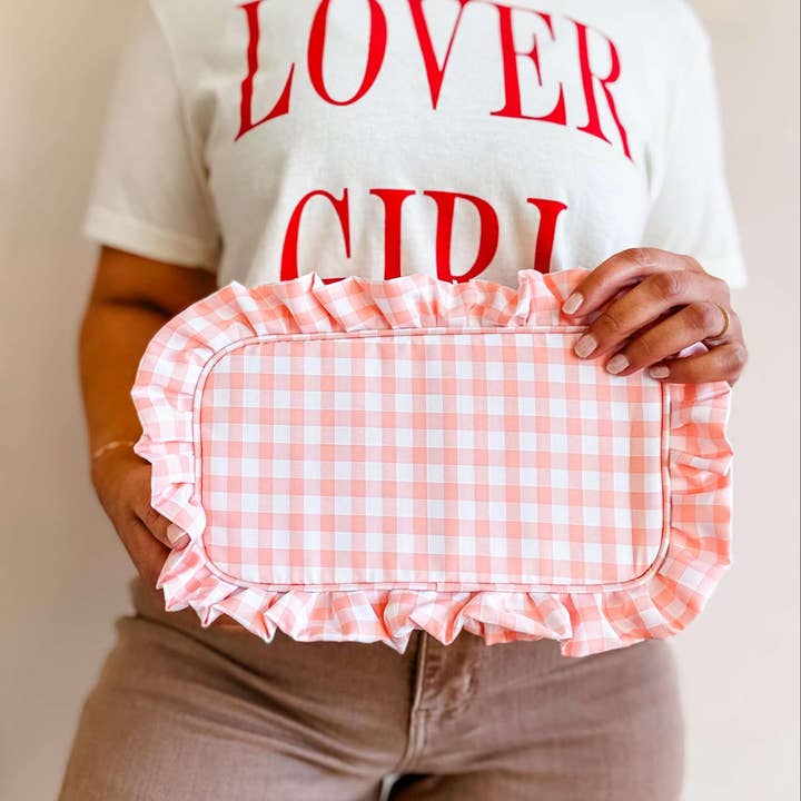 Mugsby - Wholesale Makeup/Cosmetic Bag - Gingham Frilly Makeup Bags, Makeup Bags, Summer Bag