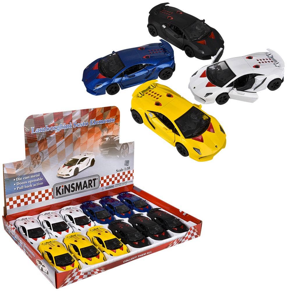The Toy Network - Wholesale Toy Car/Truck - Kids - 5" Diecast Pull Back Lamborghini Sesto Elemento 12/Disp0