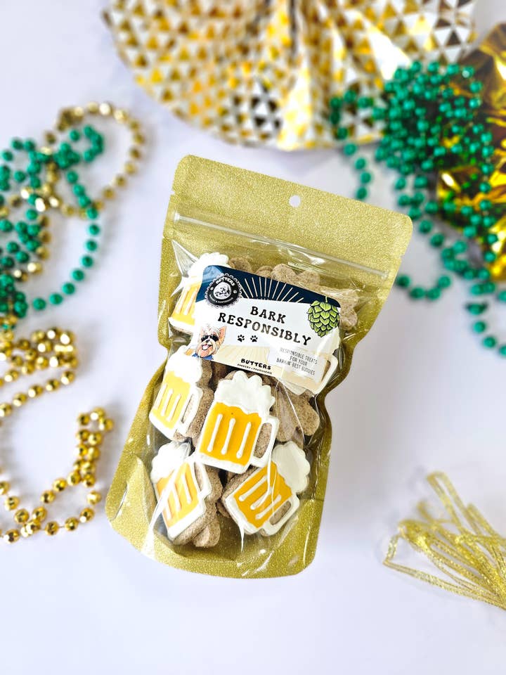 Bark Responsibly Beer Dog Cookie Gift Bag for wholesale by Butters Barkery & Pawtisserie