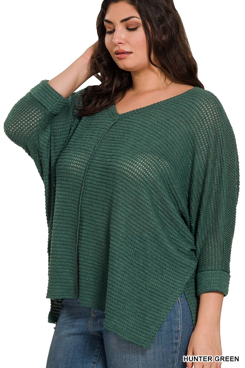 SCHWARZ-160583 „PLUS SIZE 3/4-ARM V-AUSSCHNITT HI-LOW SAUM JACQUARD SW“ für den Großhandel auf Faire13