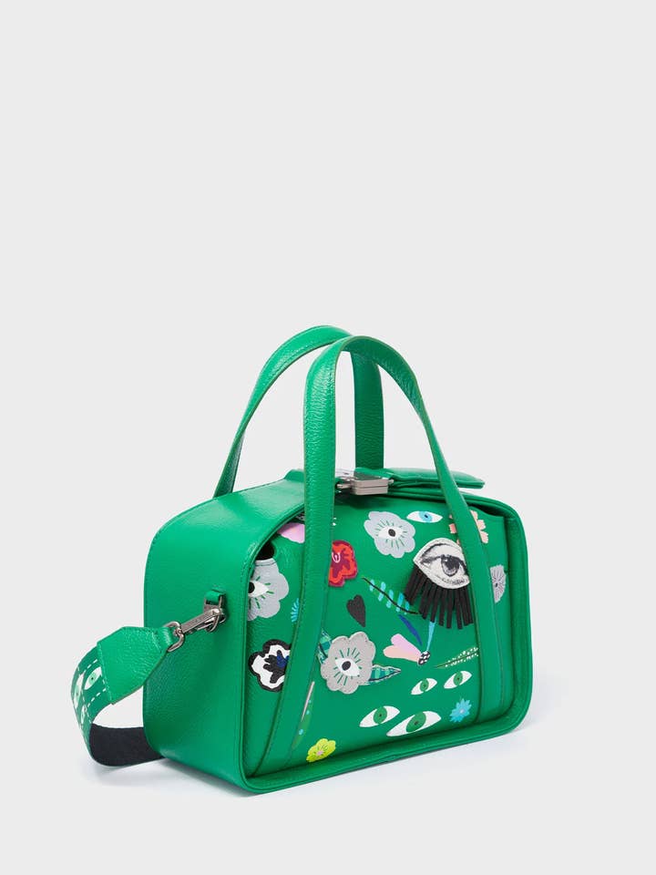 Benji Small Crossbody Irish Green Leather Bag - Floralia Design for wholesale by Min & Mon