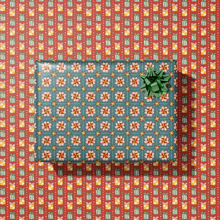 re:mused studio - Wholesale Flat Wrap - Holiday Fête Gift Wrap Sheet-Double Sided1