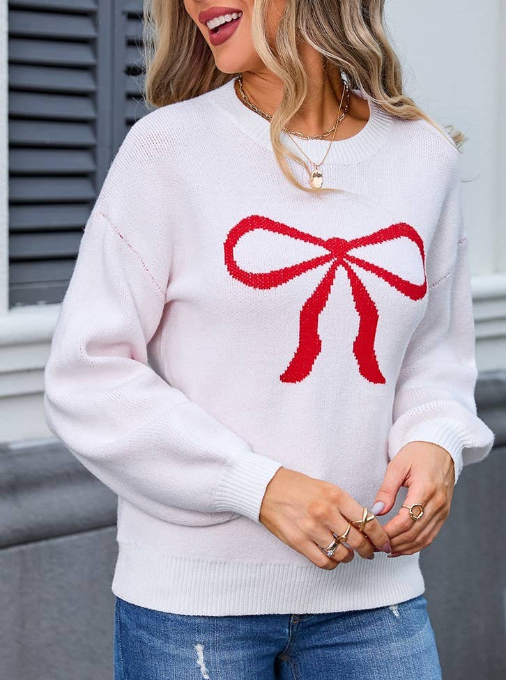 Rosa Clothing - Wholesale Knit Sweater - Women's - Stylish Bow Long-Sleeved Knitted Sweater0