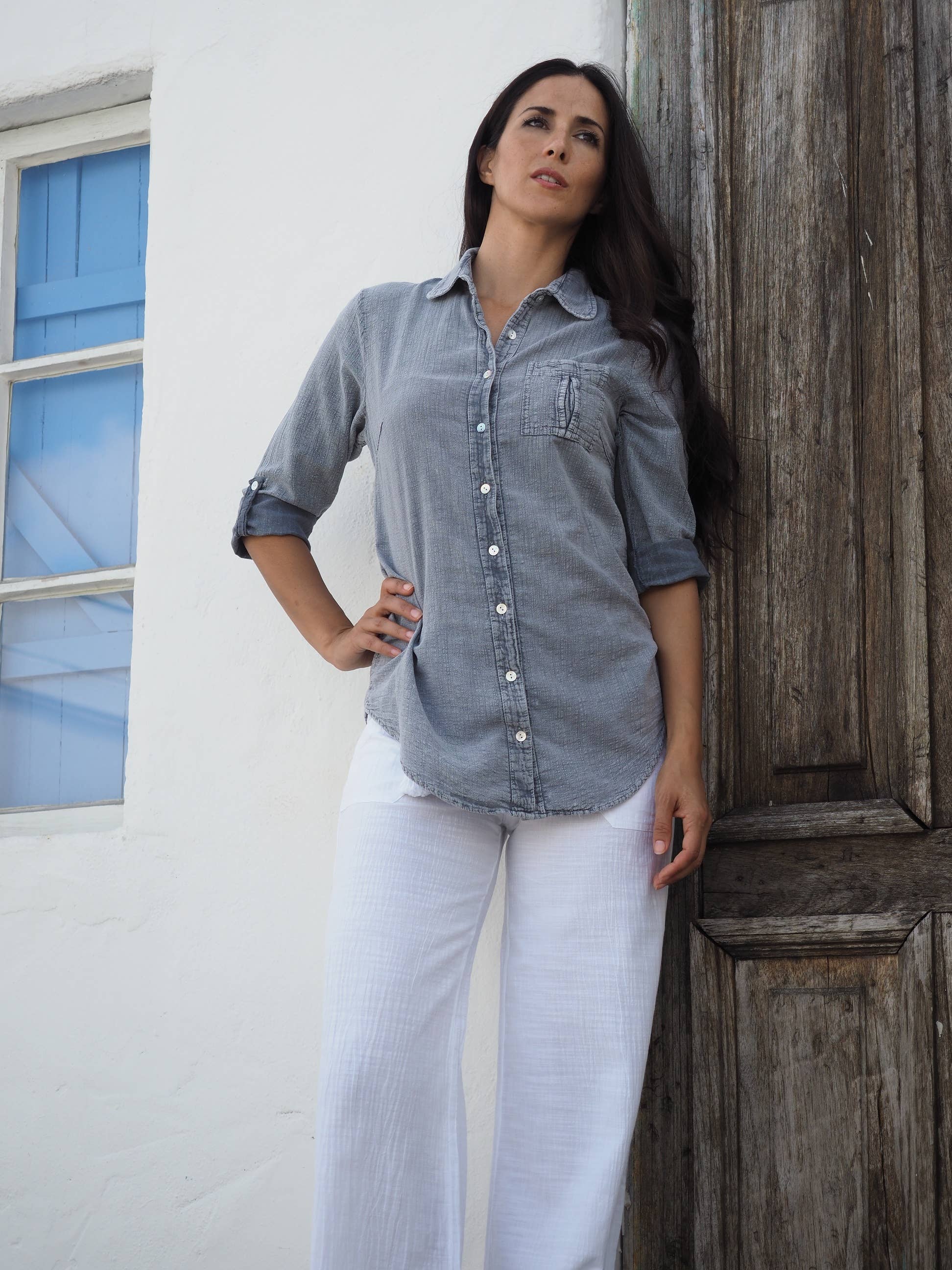 Cotton Natural - Vendita all'ingrosso Camicia button down - Donna - Kate Fossil Camicia grigia2