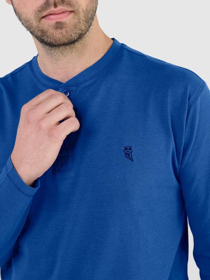 Men's Long Pajama Shirt with Plain Placket - Blue 7527 for wholesale on Faire3