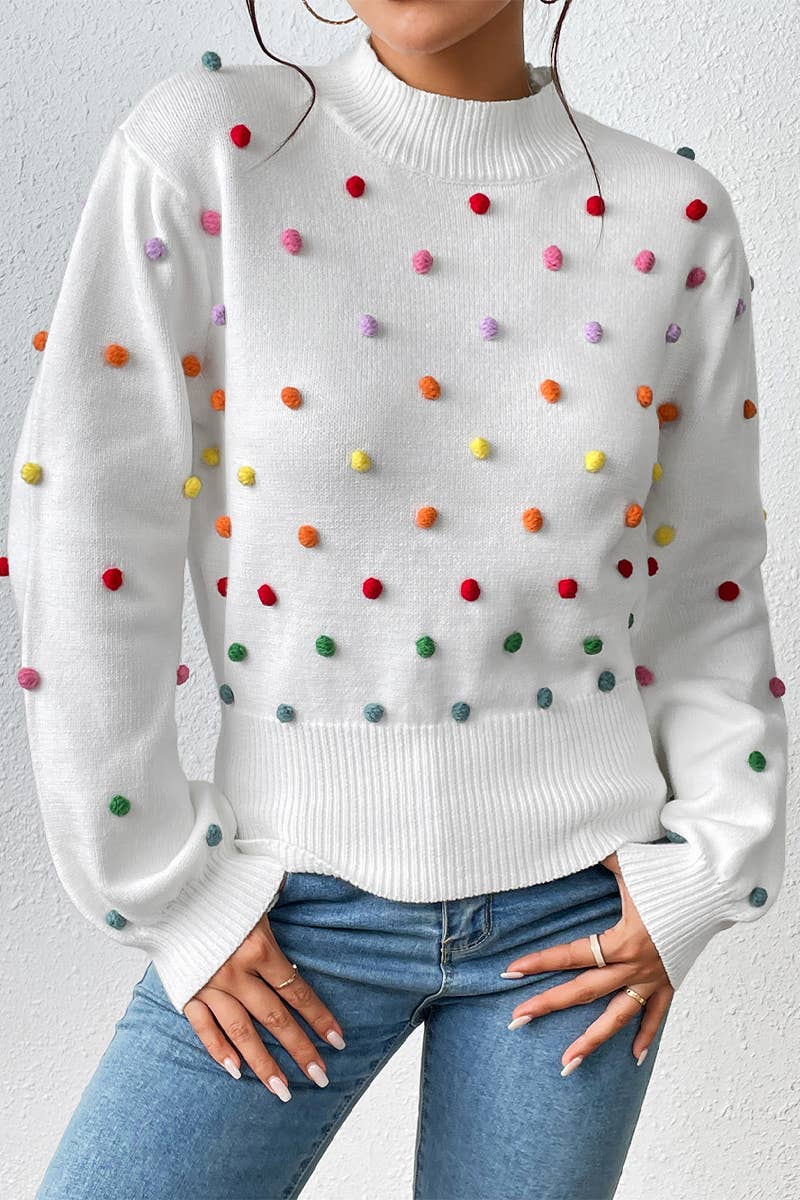 Lily Clothing - Wholesale Knit Sweater - Women's - WOMEN RIBBED HIGH NECK COLOR SWISS DOT JUMPER TOP_CWOSWL028020