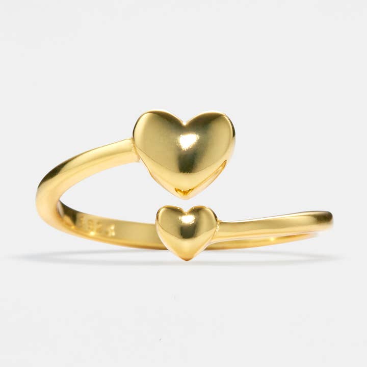 Dubbel hjärtstaplingsförbikopplingsring i 925 sterlingsilver för wholesale av Perimade & Co. LLC