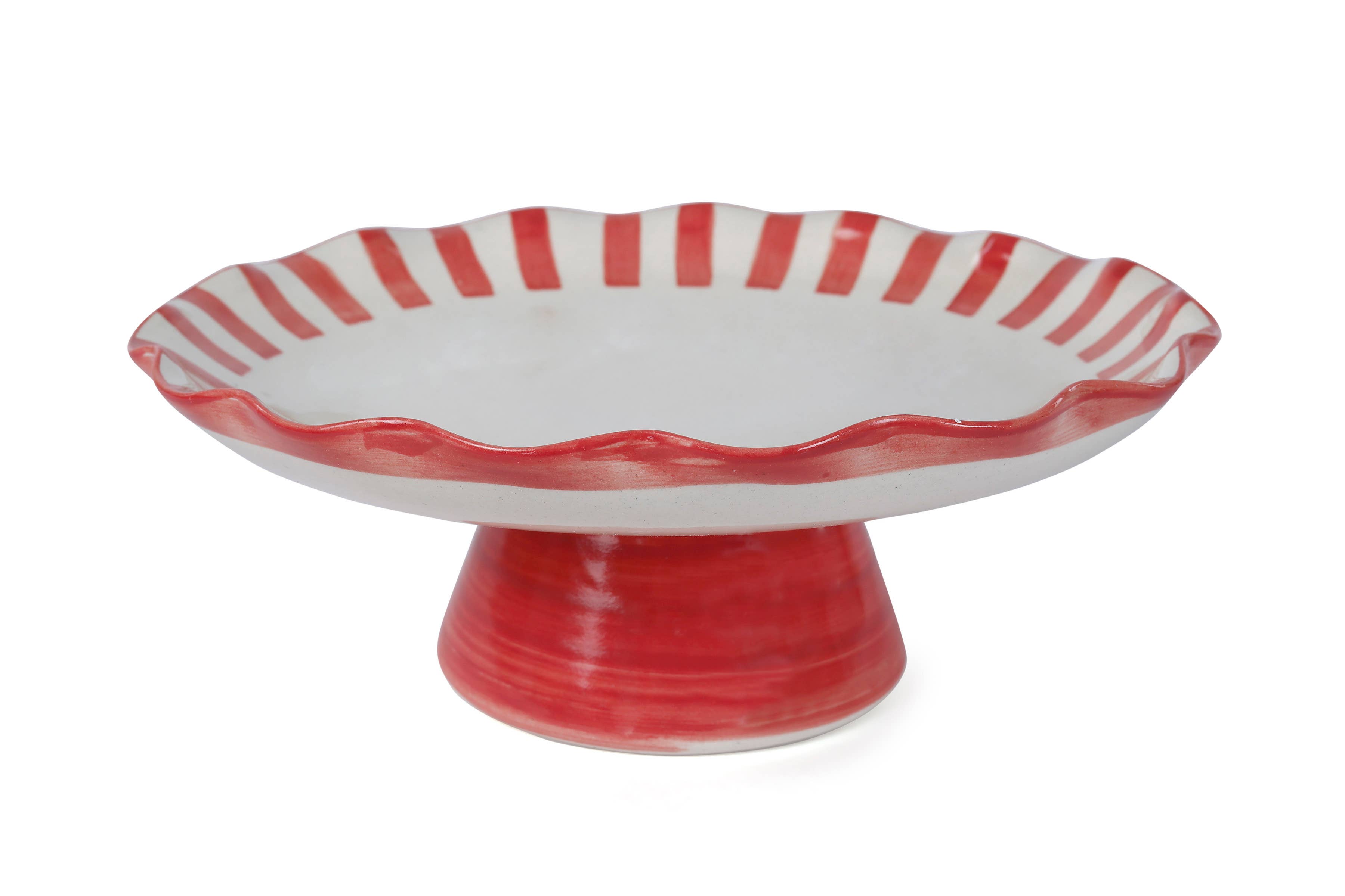 Casa Amarosa – wholesale Cake stand – Ceramic Stripe Cake Stand,Red - 10 x 10 x 3.75 Inches 1