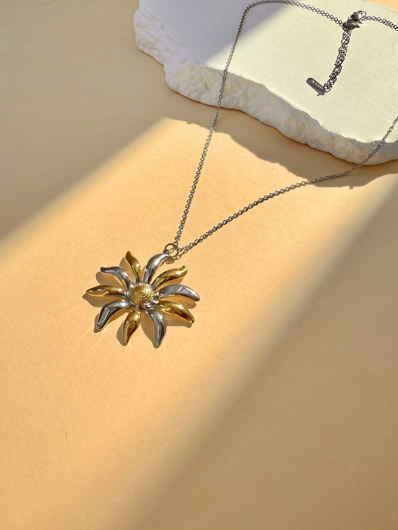 COSMOS - Wholesale Pendant/Charm Necklace - Stainless steel necklace sunflower pendant two-tone flower1
