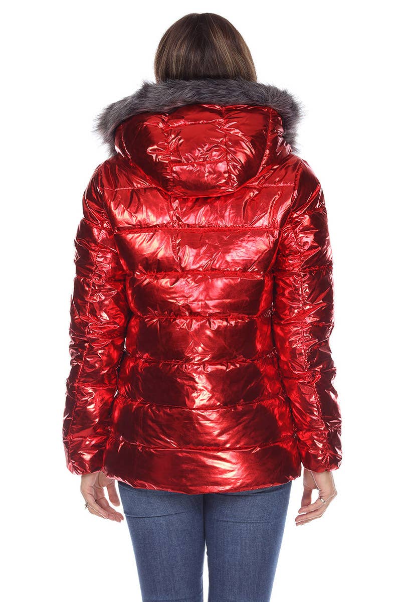 WHITE MARK - Wholesale Puffer Jacket - Women's - Women's Metallic Puffer Coat with Hoodie12