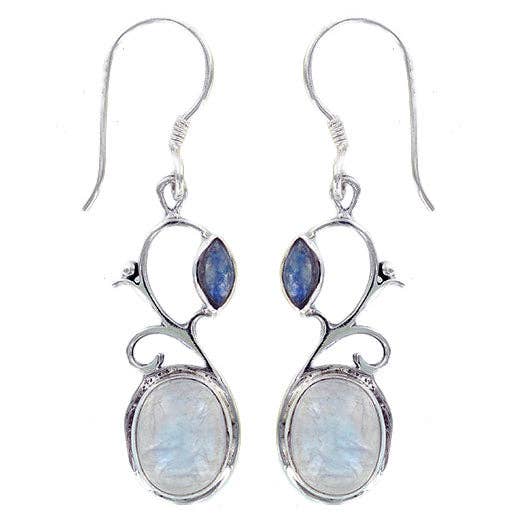 (233QBTBMS) Blue Topaz - Blue Moonstone Earrings for wholesale by Vera Wolf