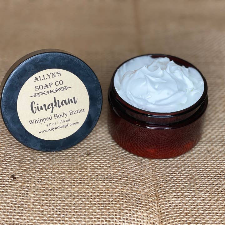 Gingham Whipped Body Butter for wholesale by Allyn’s Soap Co.