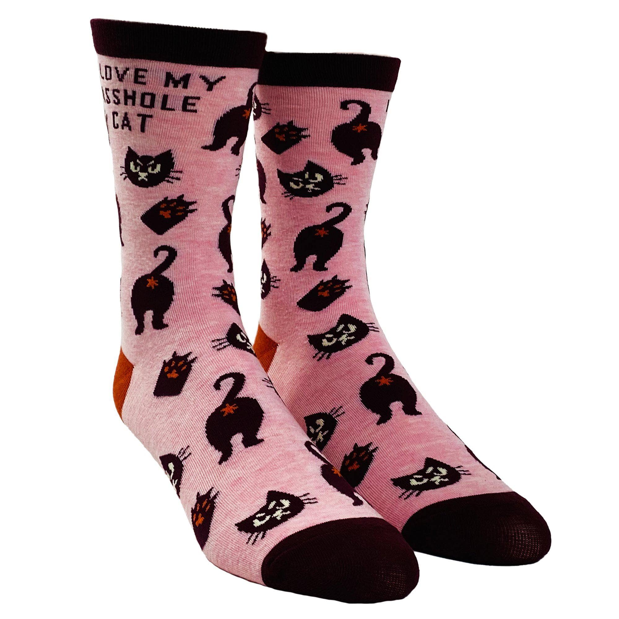 Pink Women's I Love My Asshole Cat Socks Fun Kitty Novelty Sock for wholesale on Faire1