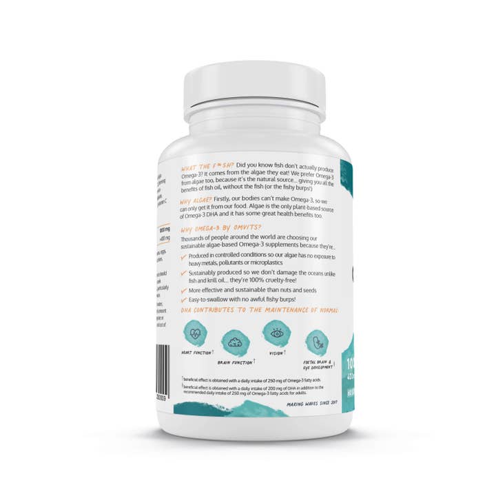 Omvits - Vente Supplément oral/vitamine - Vegan Omega 3 DHA - 60 capsules d'huile d'algues1