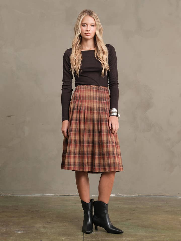 Vintage Plaid Pleated Skirt - RS1059 for wholesale by RAISONNEL