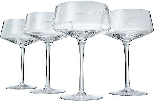 The Wine Savant /  Khen Glassware - Wholesale Cocktail/Liquor Glass - Luxury Martini Glass Set of 4 | 10oz with Silver Spoon1