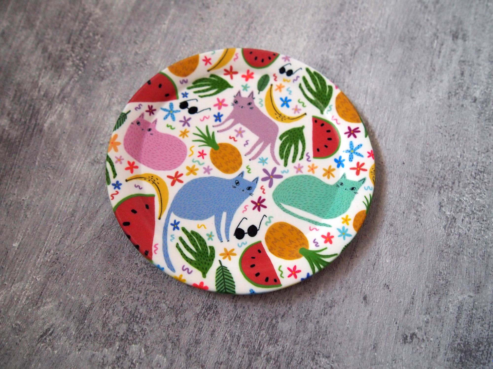 I LIKE CATS – Engroshandel Smykkeskål – Katte og frugter illustreret ringskål, bordskåner, smykkebakke2