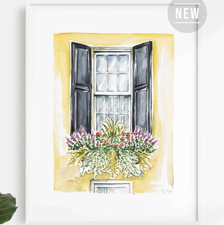 Texture Design Co - Wholesale Art Print - Flower Box Print of Tall Yellow Window0