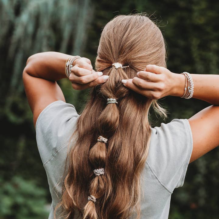 K'lani hair tie bracelets - Wholesale Jewelry Set - "Glimmer" Soft Pinks with Pearl and Gold Accent Hair Tie Bracelets1