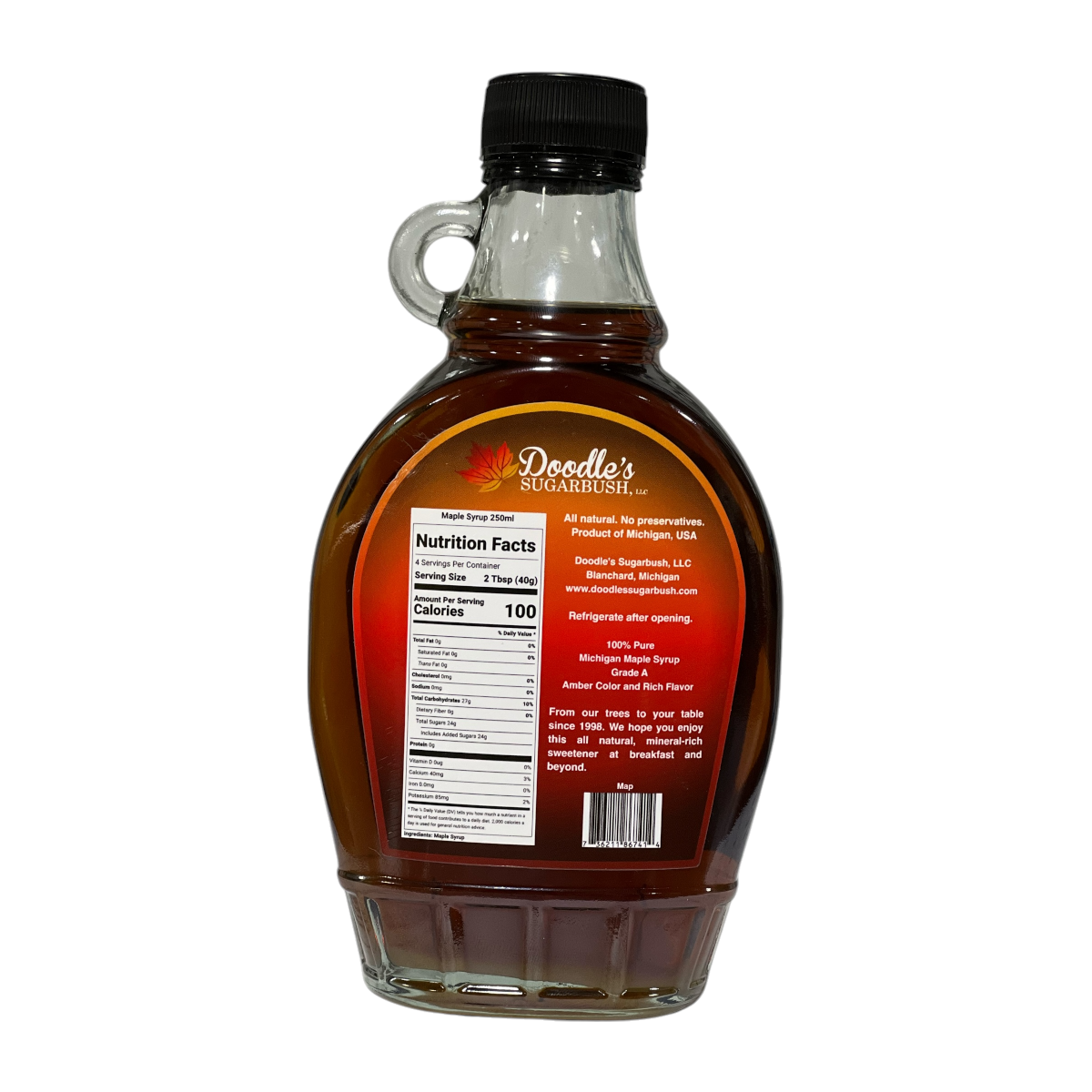 Doodle's Sugarbush, LLC - Pure Michigan Maple Syrup - Wholesale Maple Syrup - Michigan Map Decorative Scene Maple Syrup - 8 oz glass2