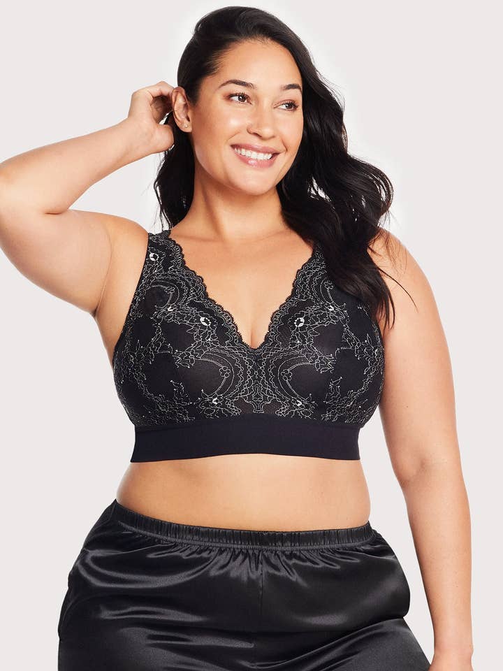 Bramour Lexington Lace Plunge Bralette Black for wholesale by Glamorise