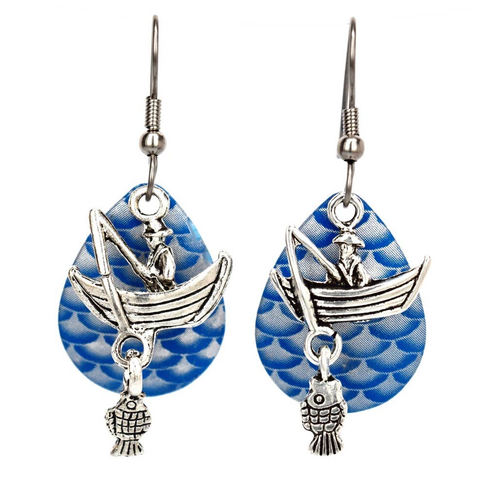 Eye Catching Jewelry - Wholesale Dangle Earrings - Blue Wave Fisherman Earrings Fishing Lure Jewelry USA0
