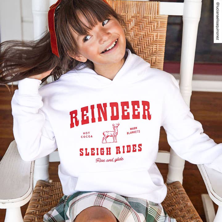 Port 213 - Wholesale Hoodie - Kids - Kids Christmas White Reindeer Sweatshirt-Girls, Boys