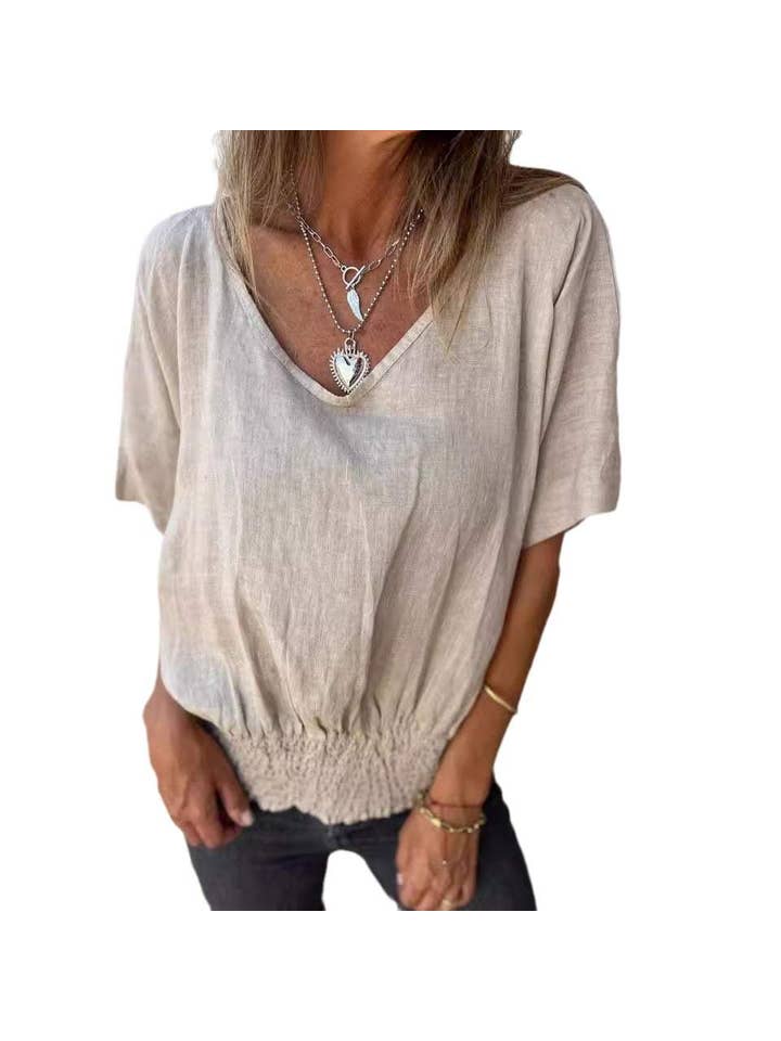 Queen Fashion - Wholesale Blouse - Women's - shirt women s v neck casual cotton linen top women7