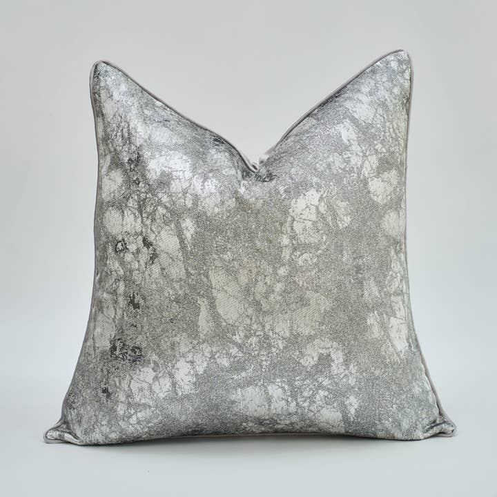 Luxury Silver Jacquard Silk Cushion Cover with Metallic Abstract Finish- 45x45 cm for wholesale by RKAAS HOME