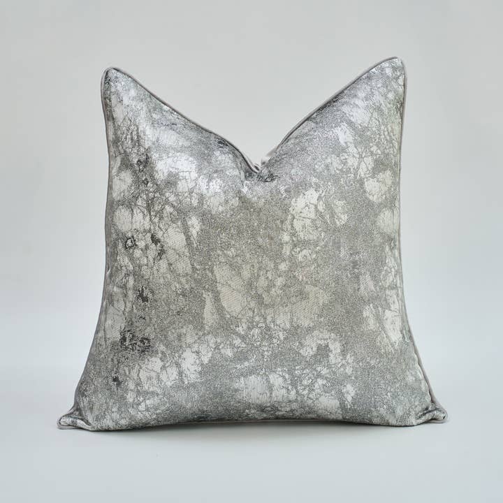Luxury Silver Jacquard Silk Cushion Cover with Metallic Abstract Finish- 45x45 cm for wholesale by RKAAS HOME
