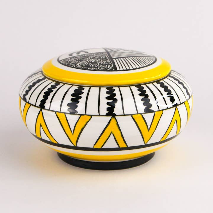 5" African Powder Box Yellow/Black for wholesale by SaleenArt USA
