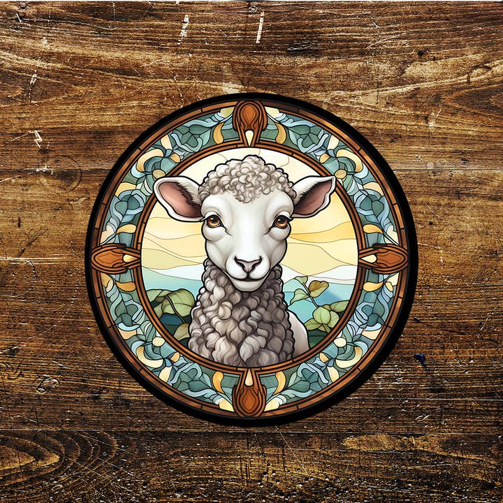 Targa metallica in vetro colorato Sheep Farm Animal Effect Circle per la vendita all'ingrosso da parte di The British Metal Signs Company