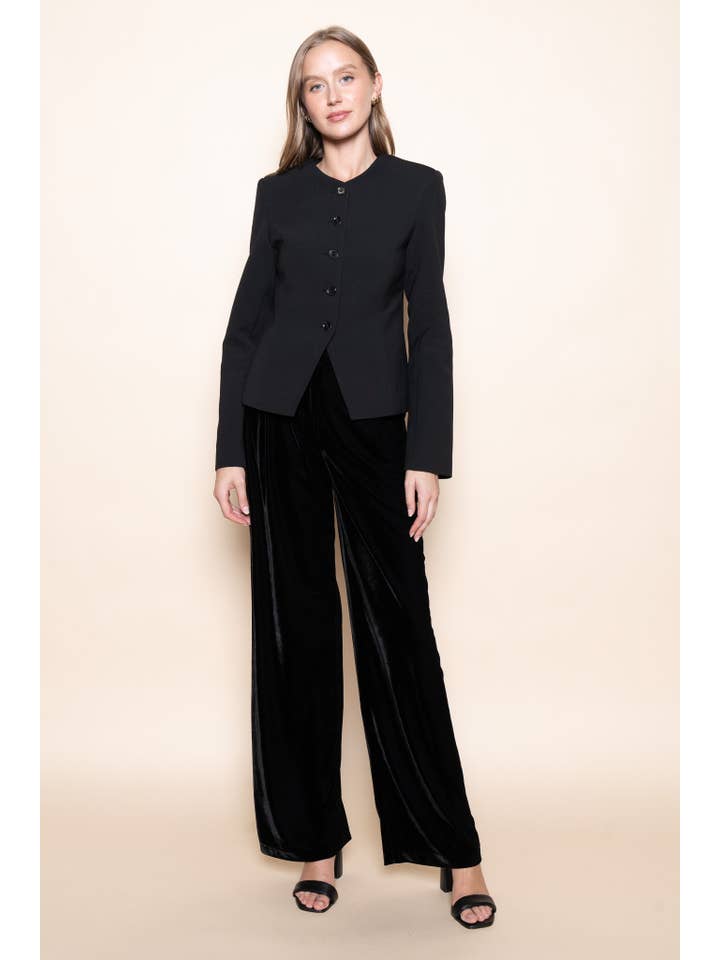 Black BASIC CHIC ROUND NECK BUTTON UP JACKET BLAZER-OI6695FO for wholesale on Faire7