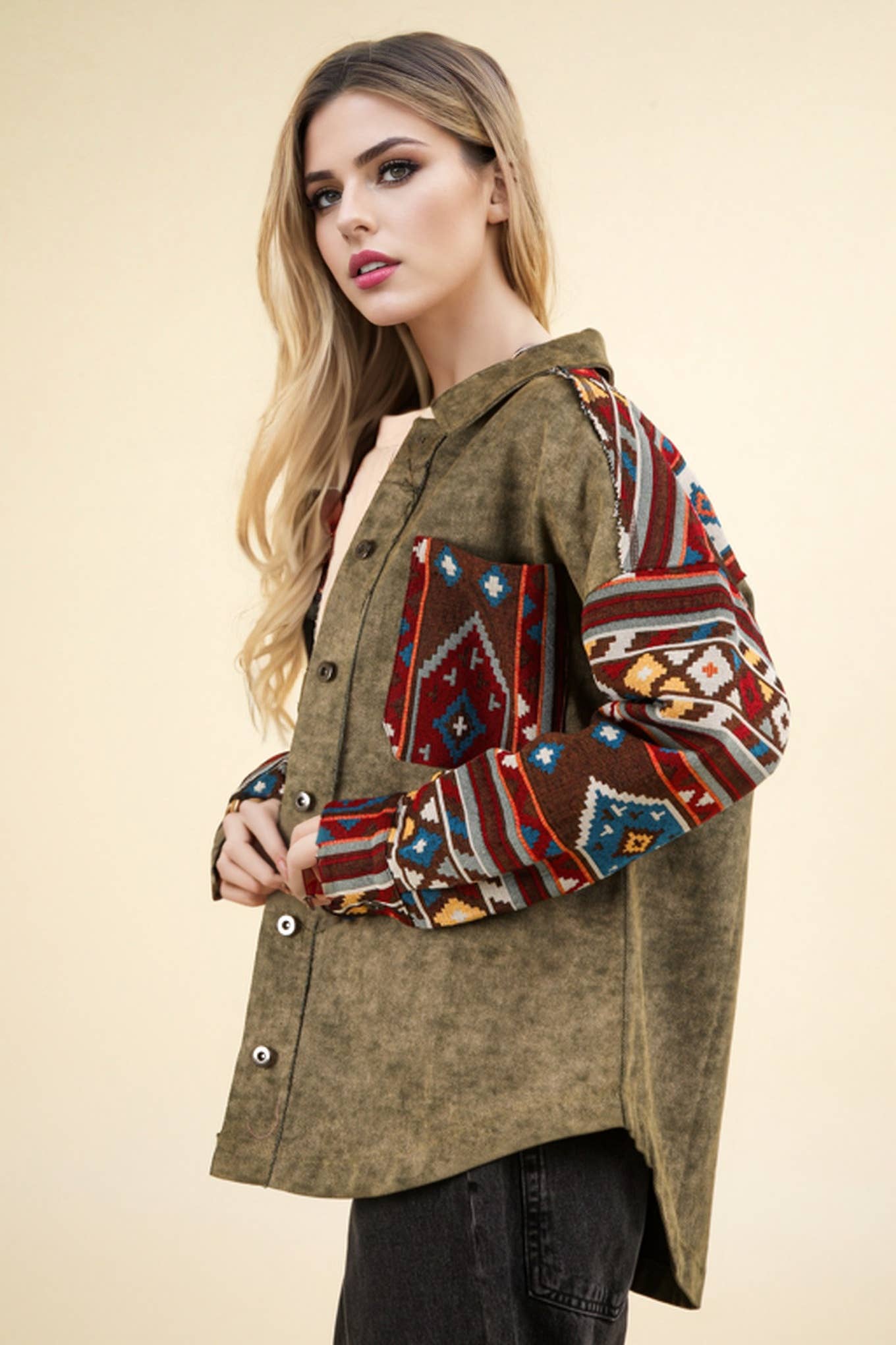 VERY J – wholesale Jacka - Dam – NJ90328-Aztec grafisk överdimensionerad knäppjacka7