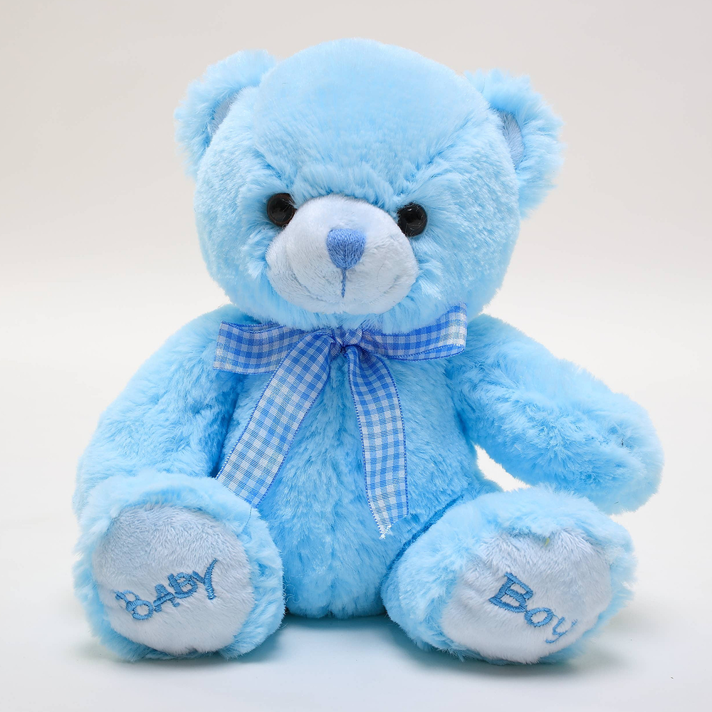 Plushland - Vente Peluche – enfant et bébé - Ours en peluche bébé garçon & bébé fille de 9″ | Ours avec ruban rose & bleu14