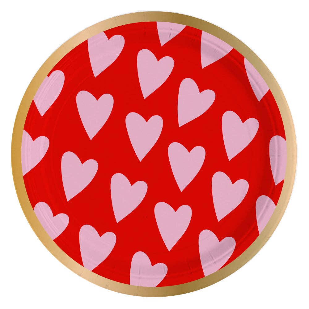 Wholesale Paper Plate  Pink Hearts - 8ct for your store - Faire