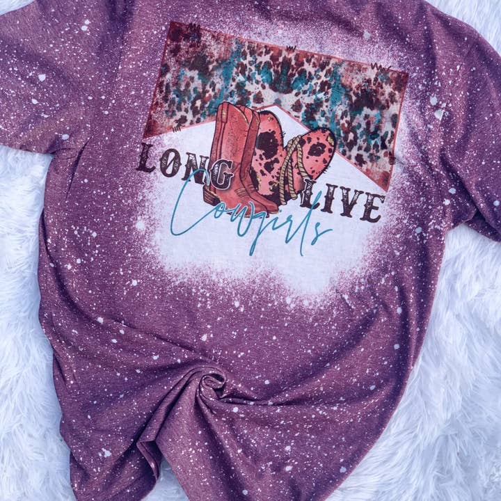 Long Live Cowgirls bleached shirt for wholesale by Southern Backroad Tees LLC