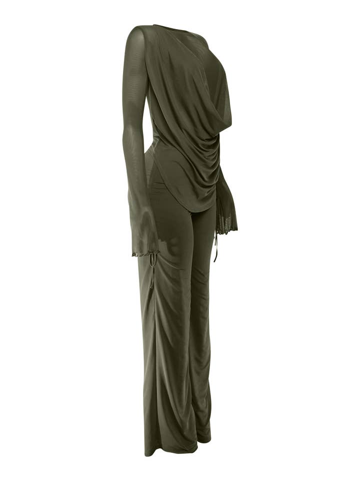 K Too – Großhandel Set aus Oberteil und Hose (NICHT Loungewear) – Damen – Langarmshirt mit Wasserfallausschnitt & Hose mit weitem Bein Set18