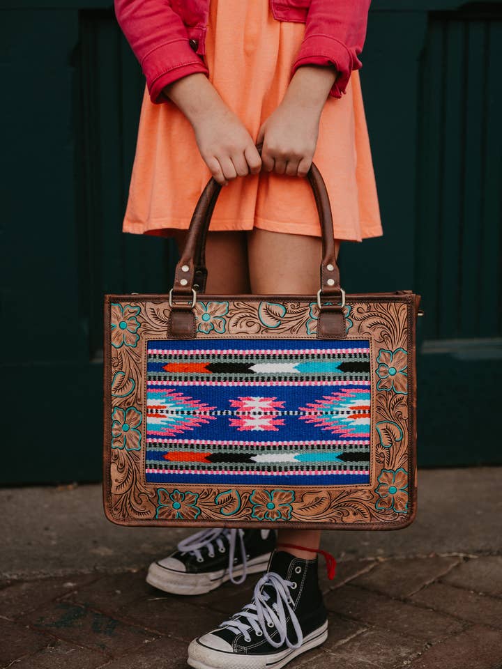 Saddle blanket buffalo leather bag for wholesale by FRINGE & LUXE