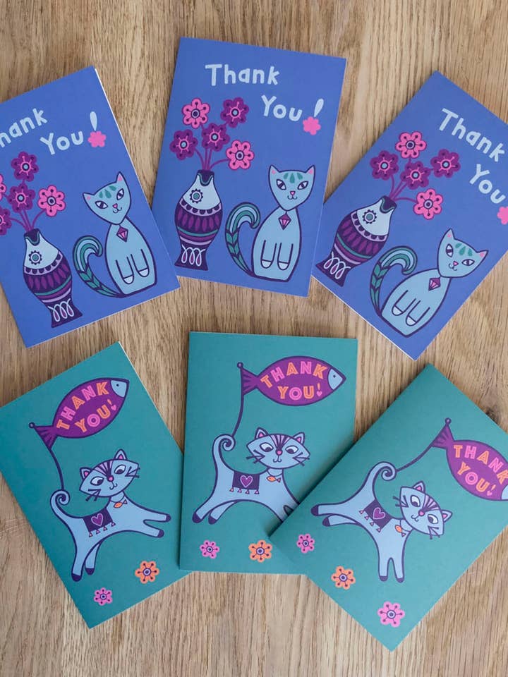 Cat Thank You Notecards - Set of 6 for wholesale by Lunar Apple