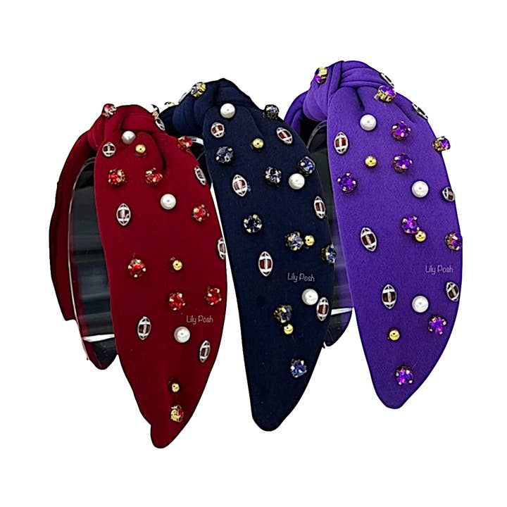 Rhinestone bred knude pandebånd fodbold kampdag pandebånd for engroshandel hos Lily Posh