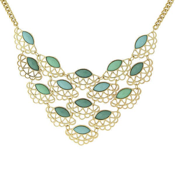 1928 Jewelry Turquoise Stone Filigree Bib Necklace 16" + 3" Extension for wholesale by 1928 Jewelry