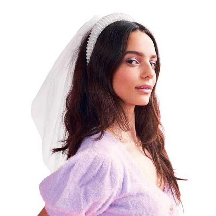 Pearl Headband Detachable Veil Bride - BEVIN for wholesale by LoveLina