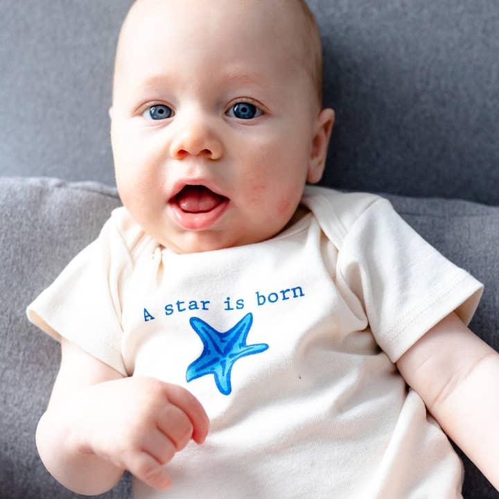 Starfish Organic Cotton Short Sleeve Baby Onesie | USA Made for wholesale by Simply Chickie® Organic Baby & Kids | USA Made • Ships USA