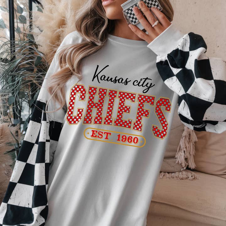 VARSITY CHECKERED FOOTBALL DTF TRANSFER for wholesale by Remi Lee Transfers