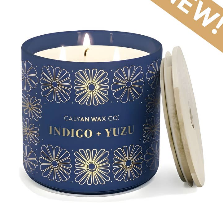 Calyan Wax Co. - Wholesale Jar/Filled Candle - Indigo + Yuzu - 3 Wick Clear Glass Tumbler Soy Candle0