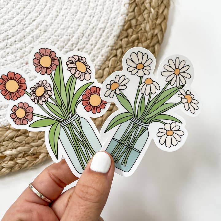 Flower Mason Jar Sticker Pack | Waterproof Vinyl Stickers for wholesale by JLM Design Co.