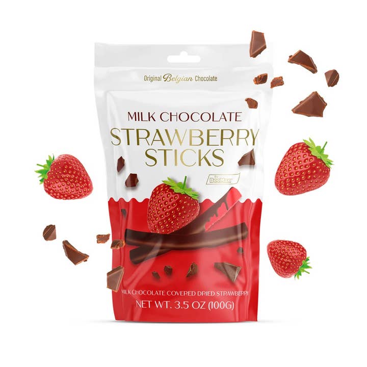 Long Island Candy Factory - Wholesale Chocolate Covered Sweets - Milk Chocolate Covered Strawberry Sticks 3.5oz Bag