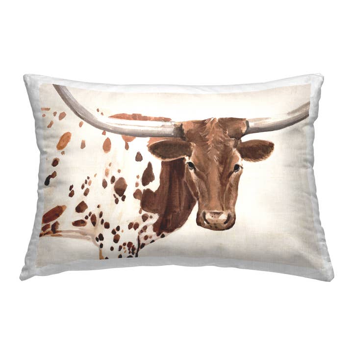 Rustic Longhorn Cow Printed Pillow for wholesale by Stupell Industries