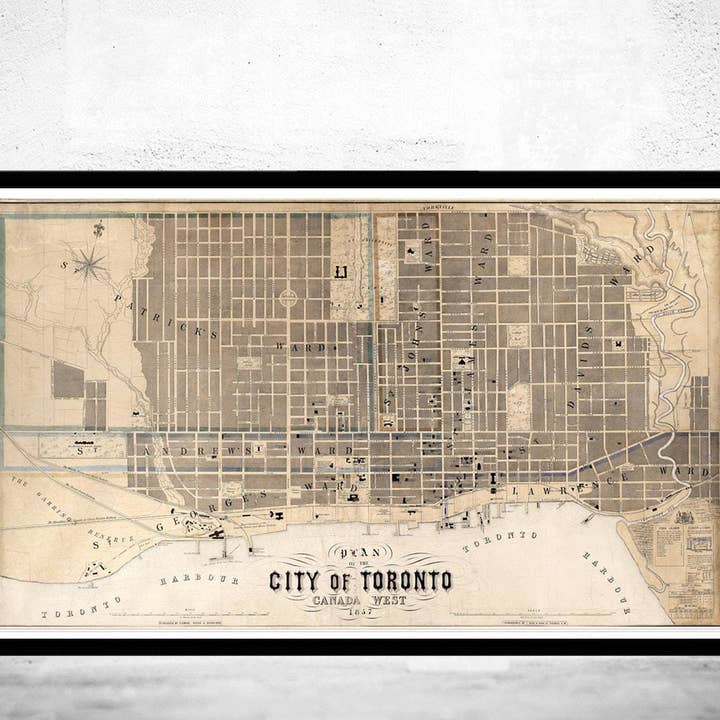 Old Map of Toronto 1857 Ontario Canada Vintage Map of Toronto | Vintage Map Wall Art Print for wholesale by OldCityPrints - Old Maps and Posters